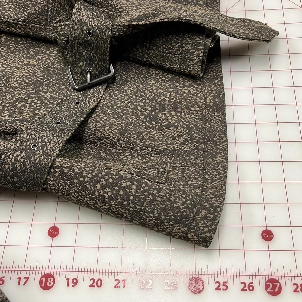 MICHAEL KORS Career Reptile Print DBL Breasted 3/4 SLV Cotton Trench Coat SZ M